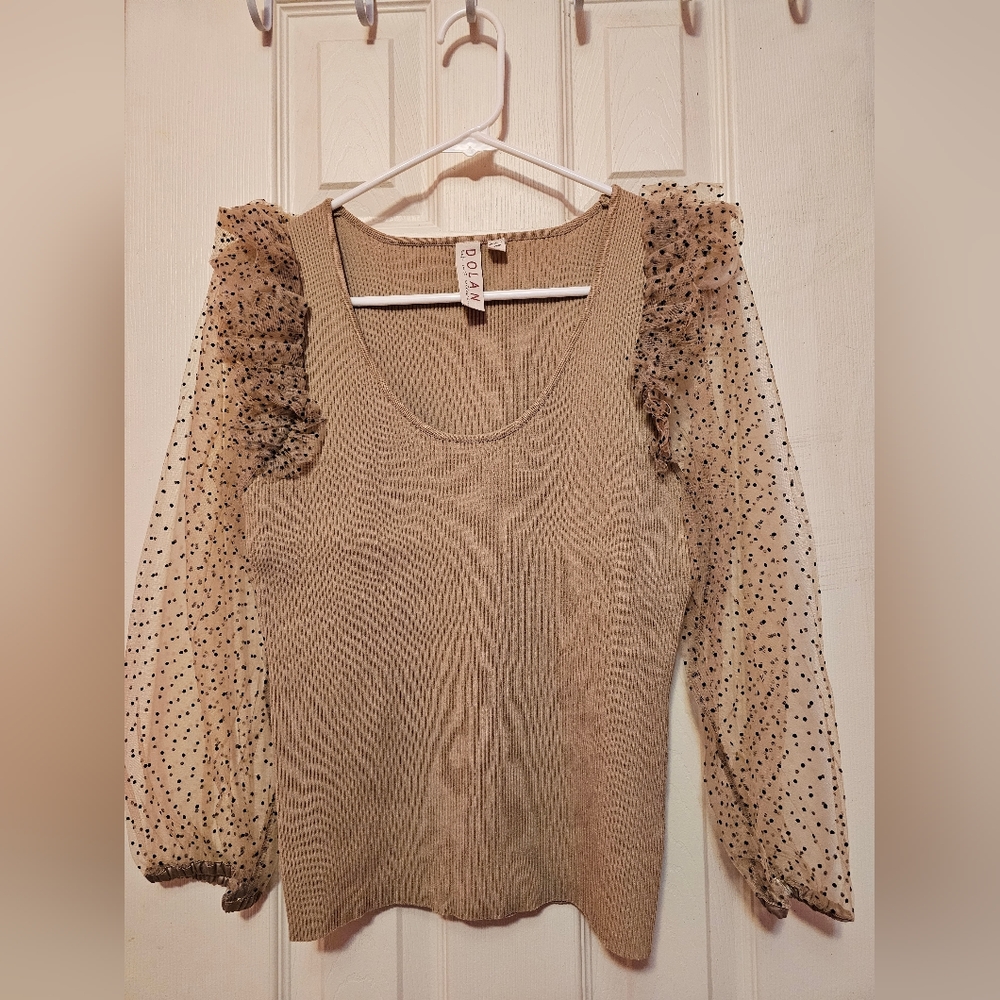 Anthropologie puff sleeve stretch rib tee